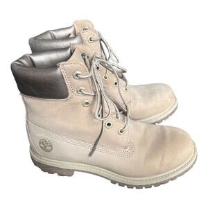Timberland Classic 6” Premium Satin Taupe Boots Size 7.5 Anti-fatigue Lace Up